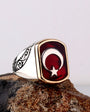 Ay Yıldız Desenli Erkek Yüzüğü - 925 Ayar Gümüş