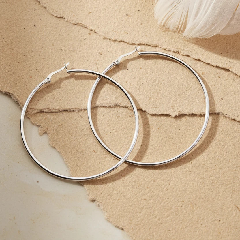 Large Hoop Earrings 55 mm 925 Sterling Silver