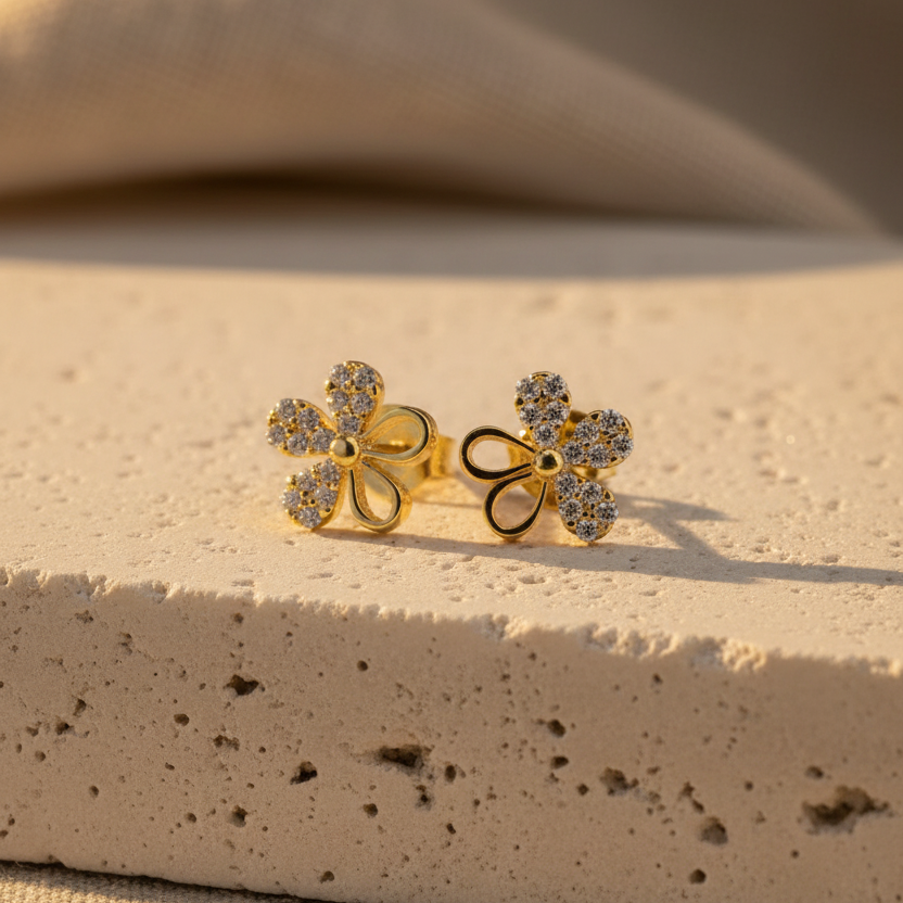 Minimalist Clover Stone Stud Earrings | 925 Sterling Silver 