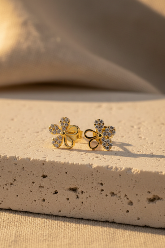 Minimalist Clover Stone Stud Earrings | 925 Sterling Silver 