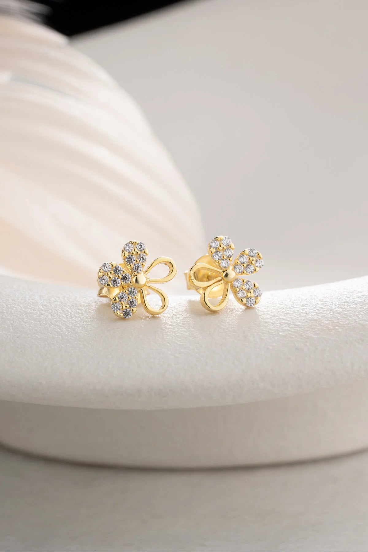 Minimalist Clover Stone Stud Earrings | 925 Sterling Silver 