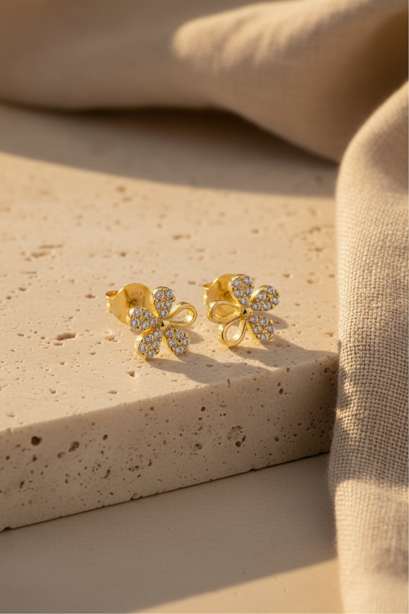 Minimalist Clover Stone Stud Earrings | 925 Sterling Silver 