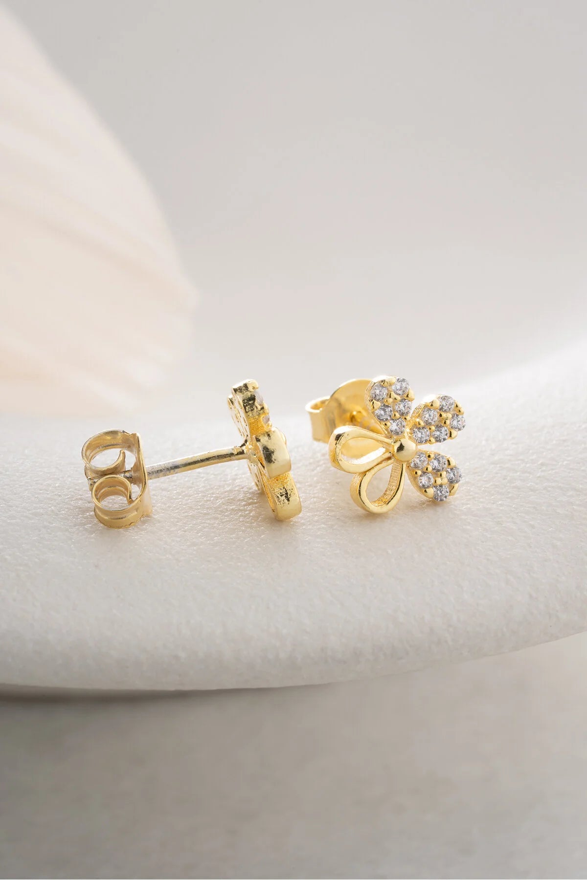 Minimalist Clover Stone Stud Earrings | 925 Sterling Silver 