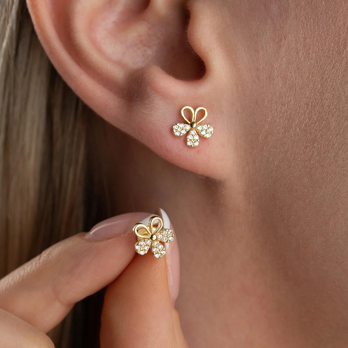 Minimalistische Kleeblatt Ohrstecker mit Steinen | 925 Silber