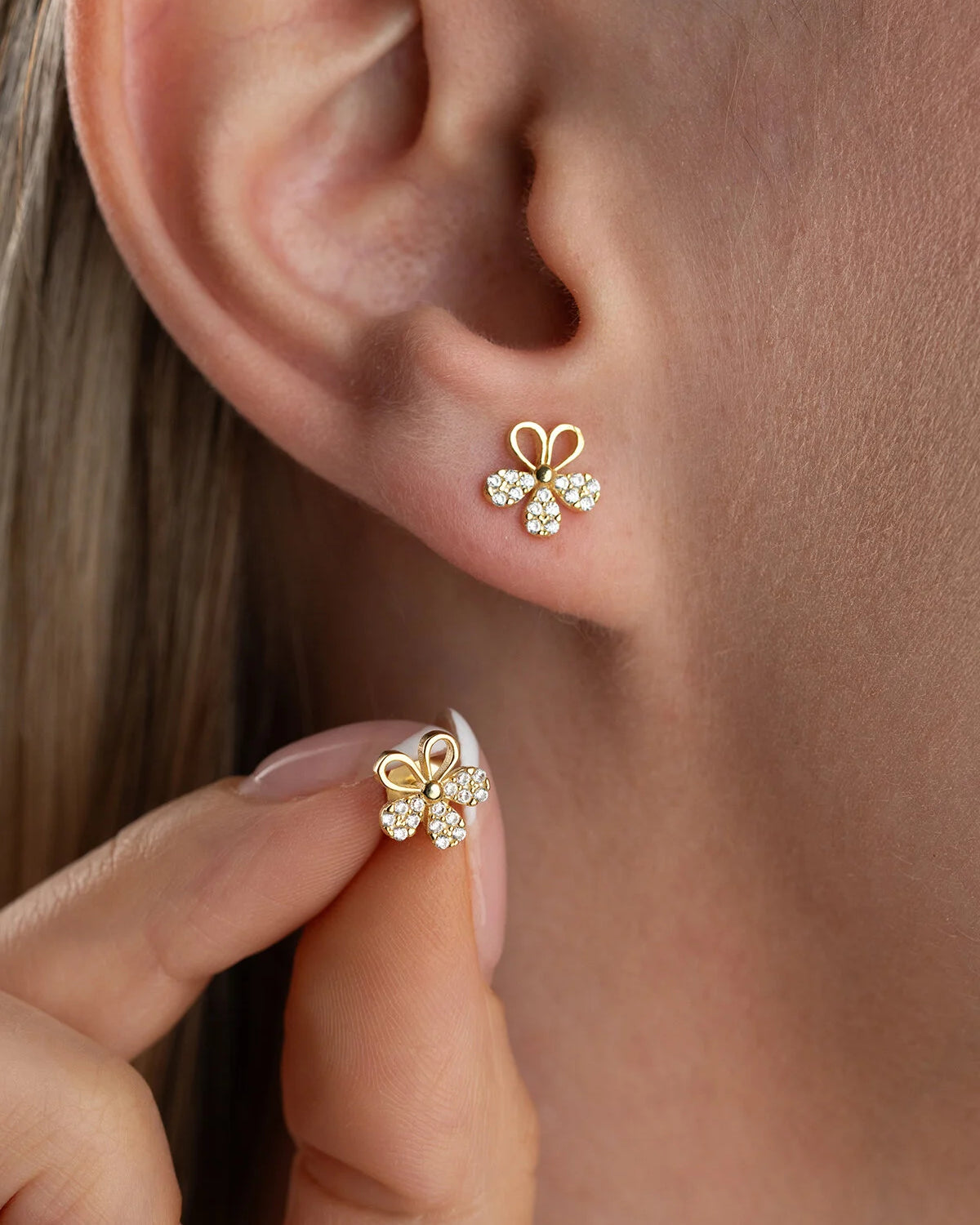 Minimalist Clover Stone Stud Earrings | 925 Sterling Silver 