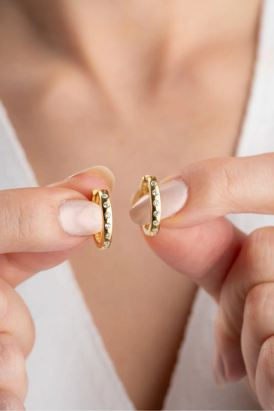 Créoles Minimalistes avec Pierres | Argent 925 Plaqué Or