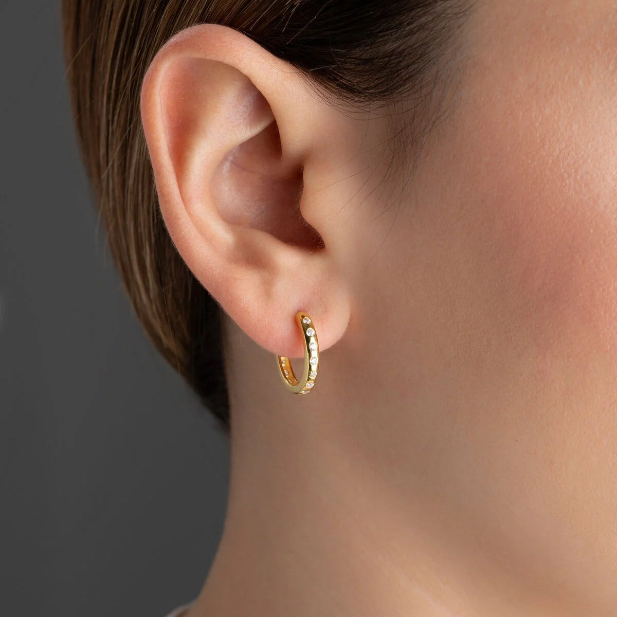 Minimalist Stone Hoop Earrings | 925 Sterling Silver