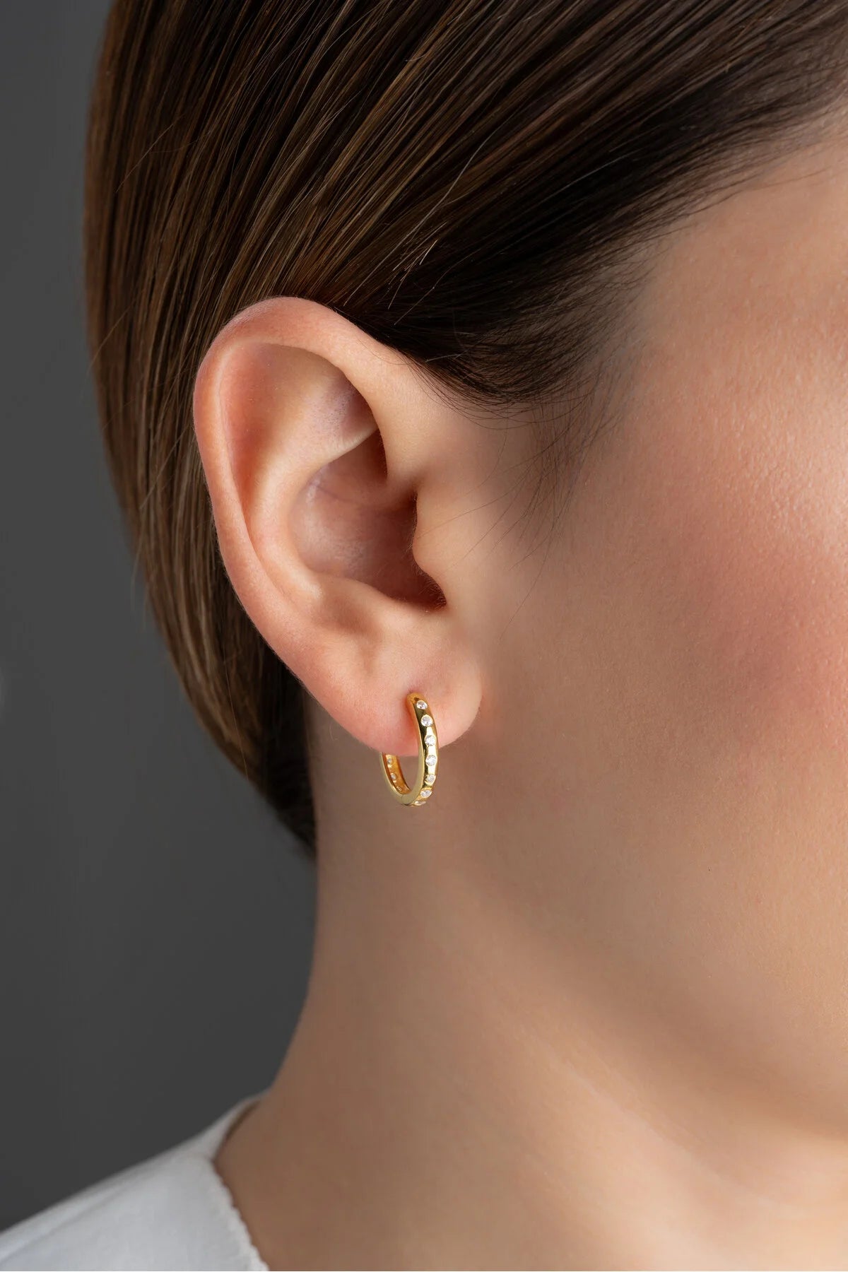 Minimalist Stone Hoop Earrings | 925 Sterling Silver