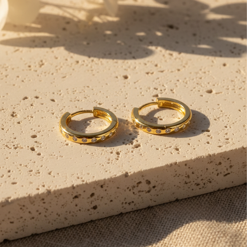 Minimalist Stone Hoop Earrings | 925 Sterling Silver