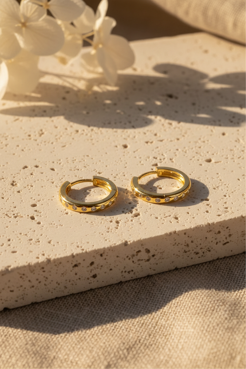 Minimalist Stone Hoop Earrings | 925 Sterling Silver