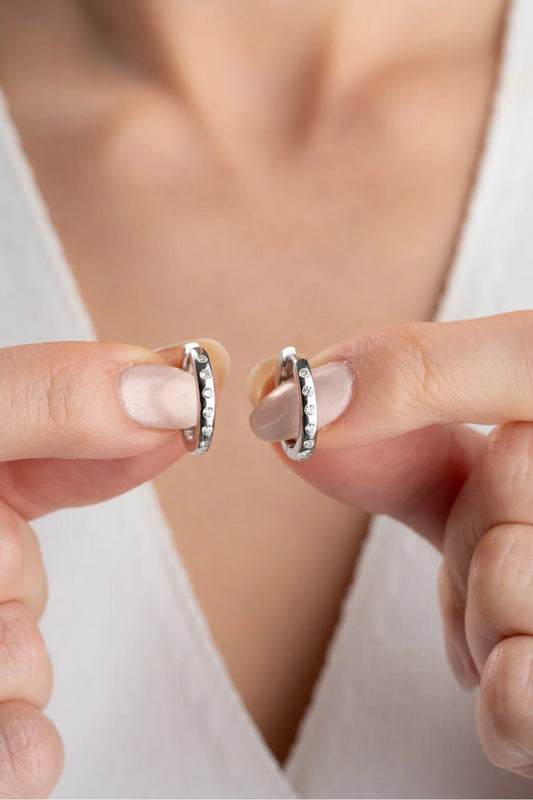 Minimalist Stone Hoop Earrings | 925 Sterling Silver