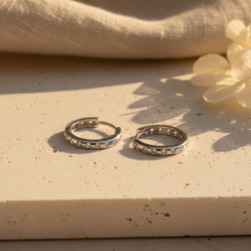 Minimalist Stone Hoop Earrings | 925 Sterling Silver