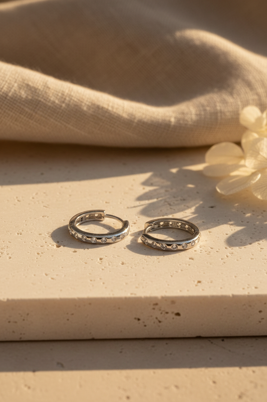 Minimalist Stone Hoop Earrings | 925 Sterling Silver