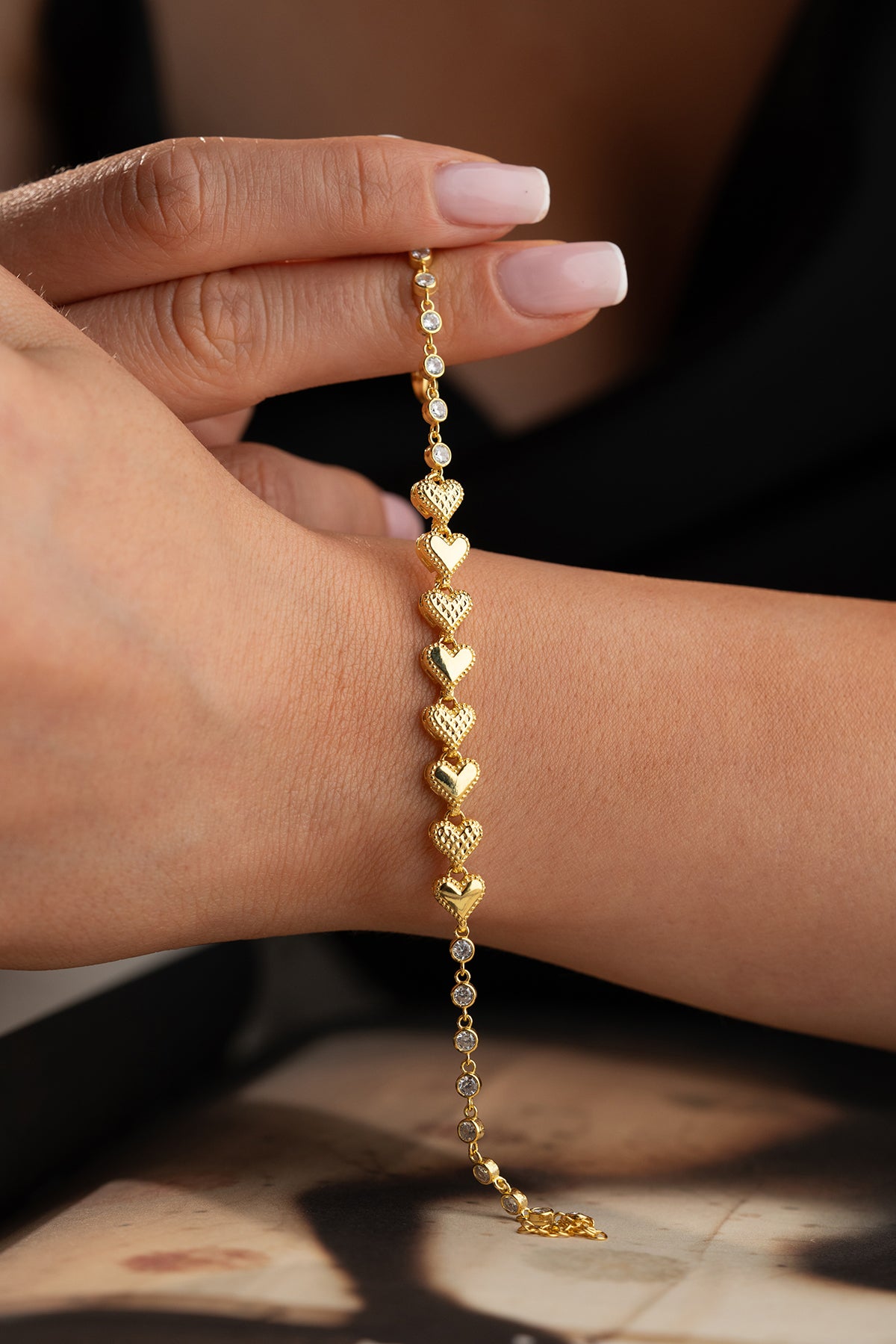 Bracelet Cœur Argent 925 Plaqué Or