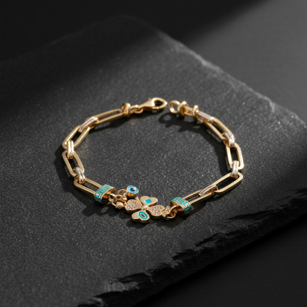 Kleeblatt Charm Armband mit Nazar | 925 Silber
