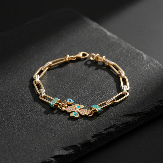 Yonca Charm Bileklik Nazar Detaylı | 925 Ayar Gümüş