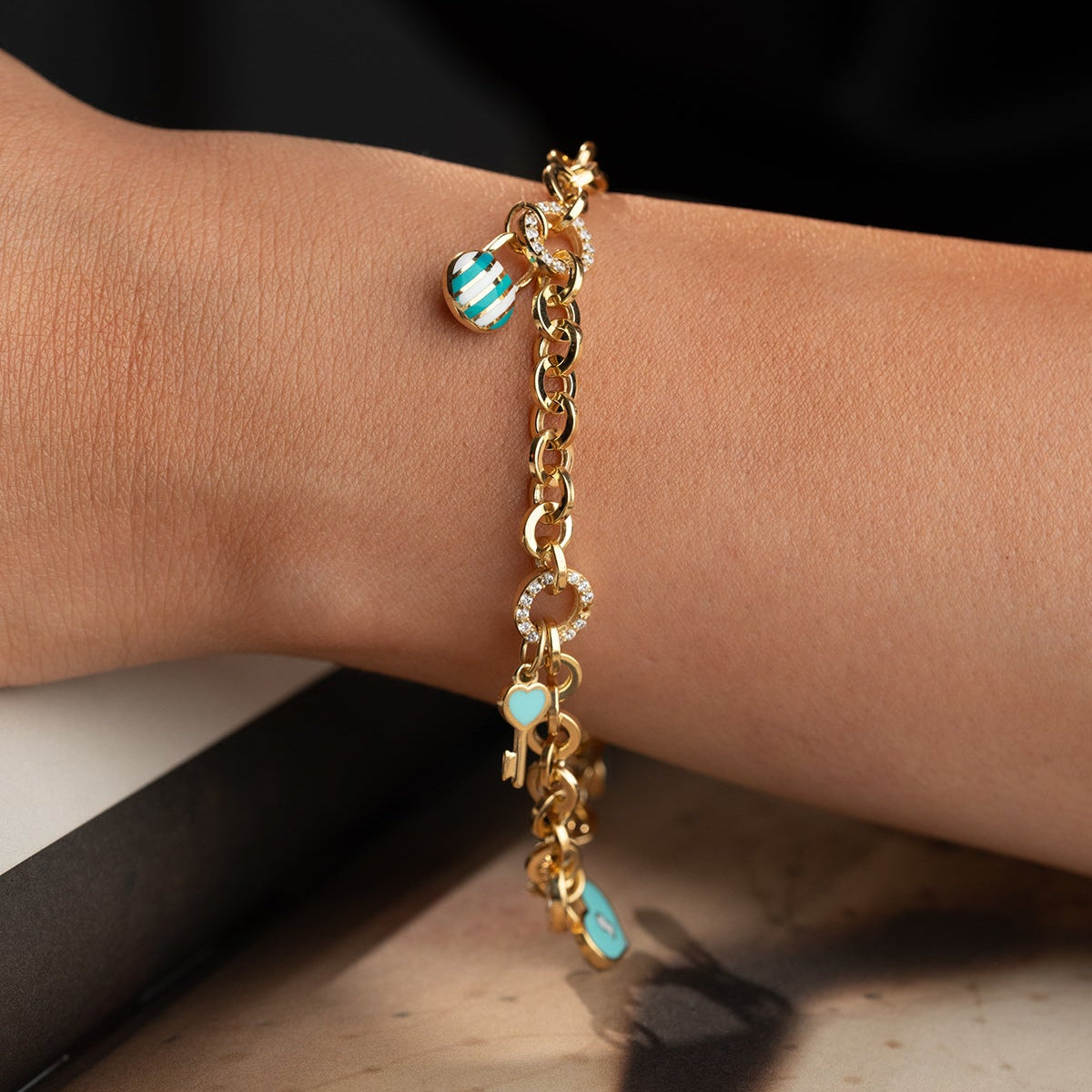 Charm Armband mit Herzschloss und Nazar | 925 Silber