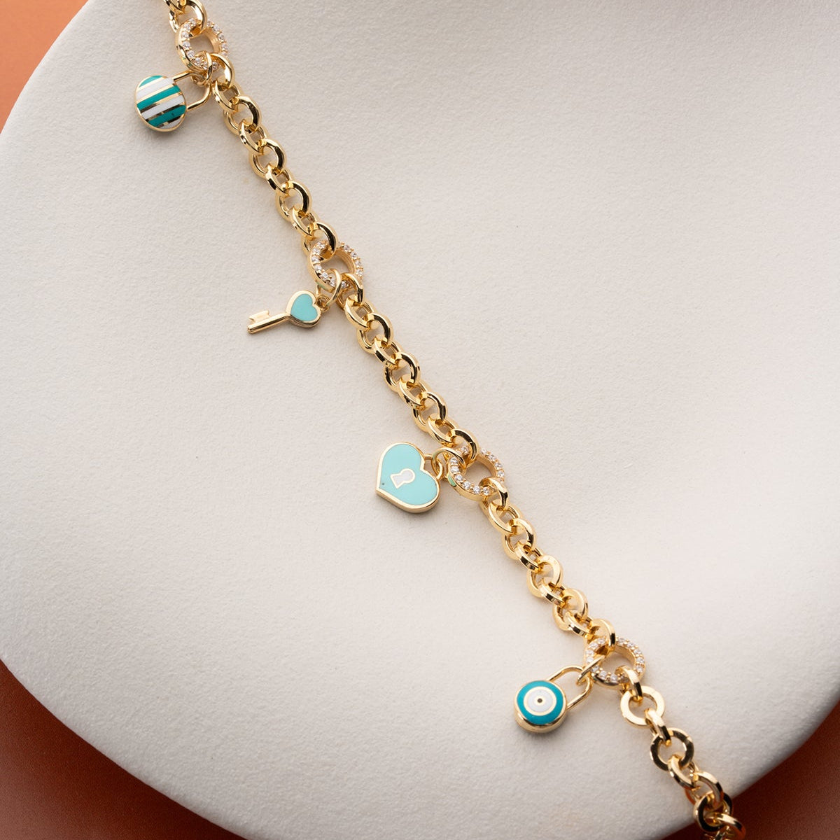Charm Armband mit Herzschloss und Nazar | 925 Silber