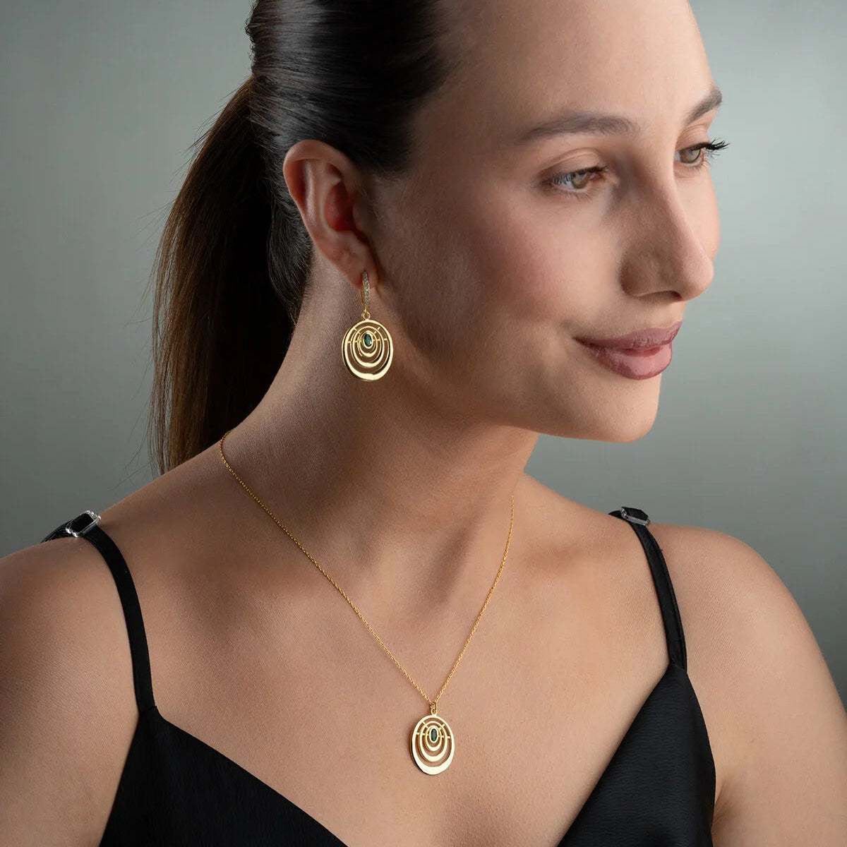 Halkalı Yeşil Oval Taşlı Set | 925 Ayar Gümüş