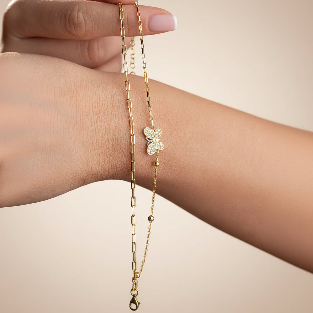 Butterfly Double Chain Bracelet | 925 Sterling Silver