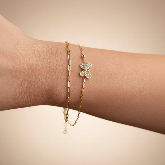 Butterfly Double Chain Bracelet | 925 Sterling Silver