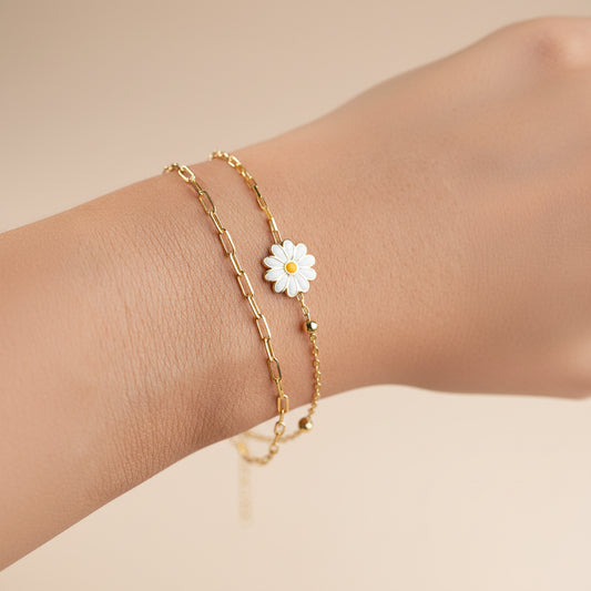 Double Chain Daisy Bracelet | 925 Sterling Silver
