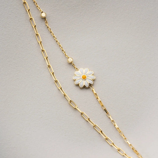 Double Chain Daisy Bracelet | 925 Sterling Silver