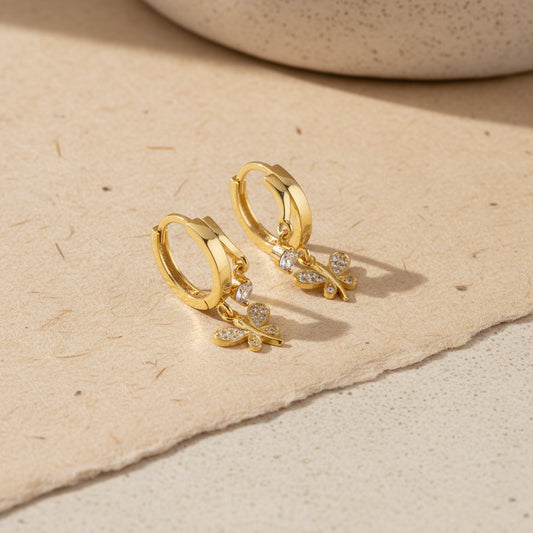 Butterfly Solitaire Hoop Earrings | 925 Sterling Silver