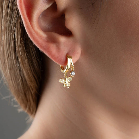 Butterfly Solitaire Hoop Earrings | 925 Sterling Silver
