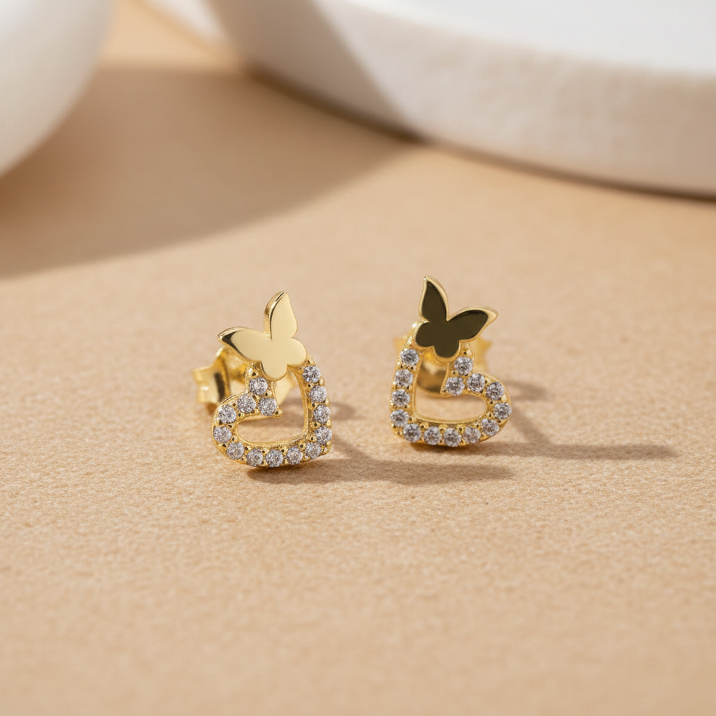 Herz & Schmetterling Ohrstecker | 925 Silber