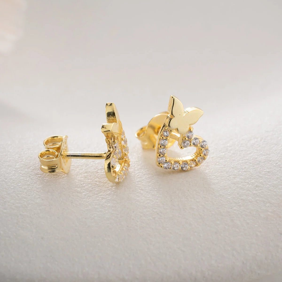 Herz & Schmetterling Ohrstecker | 925 Silber
