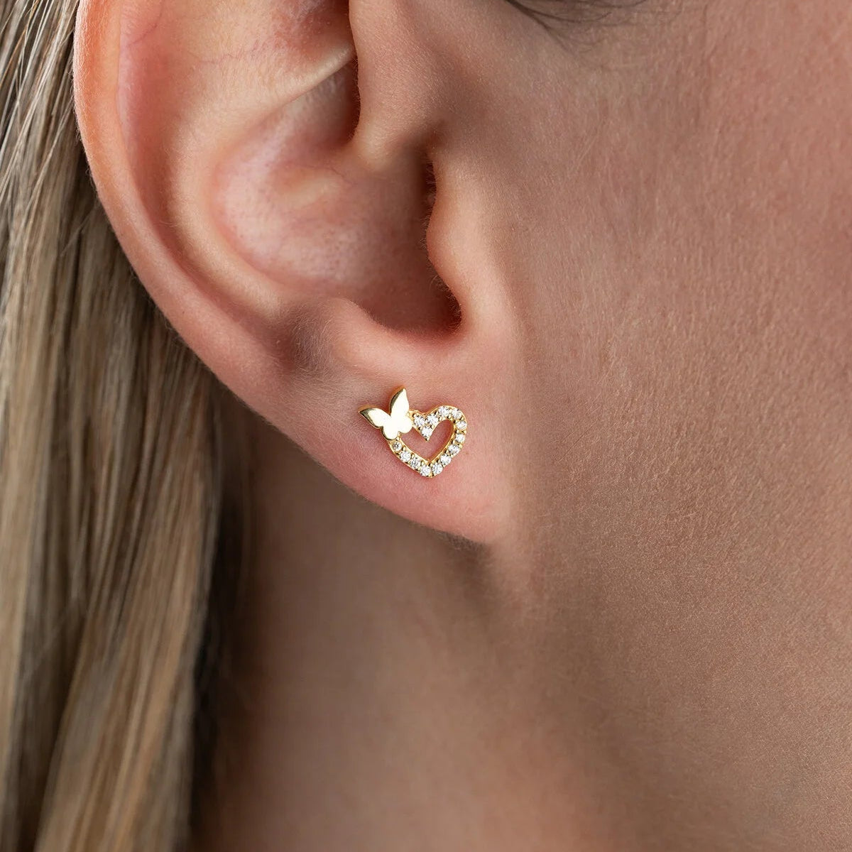 Heart & Butterfly Stud Earrings | 925 Sterling Silver