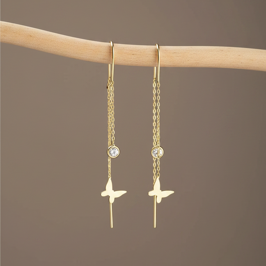 Butterfly Threader Earrings with Solitaire Stone | 925 Sterling Silver