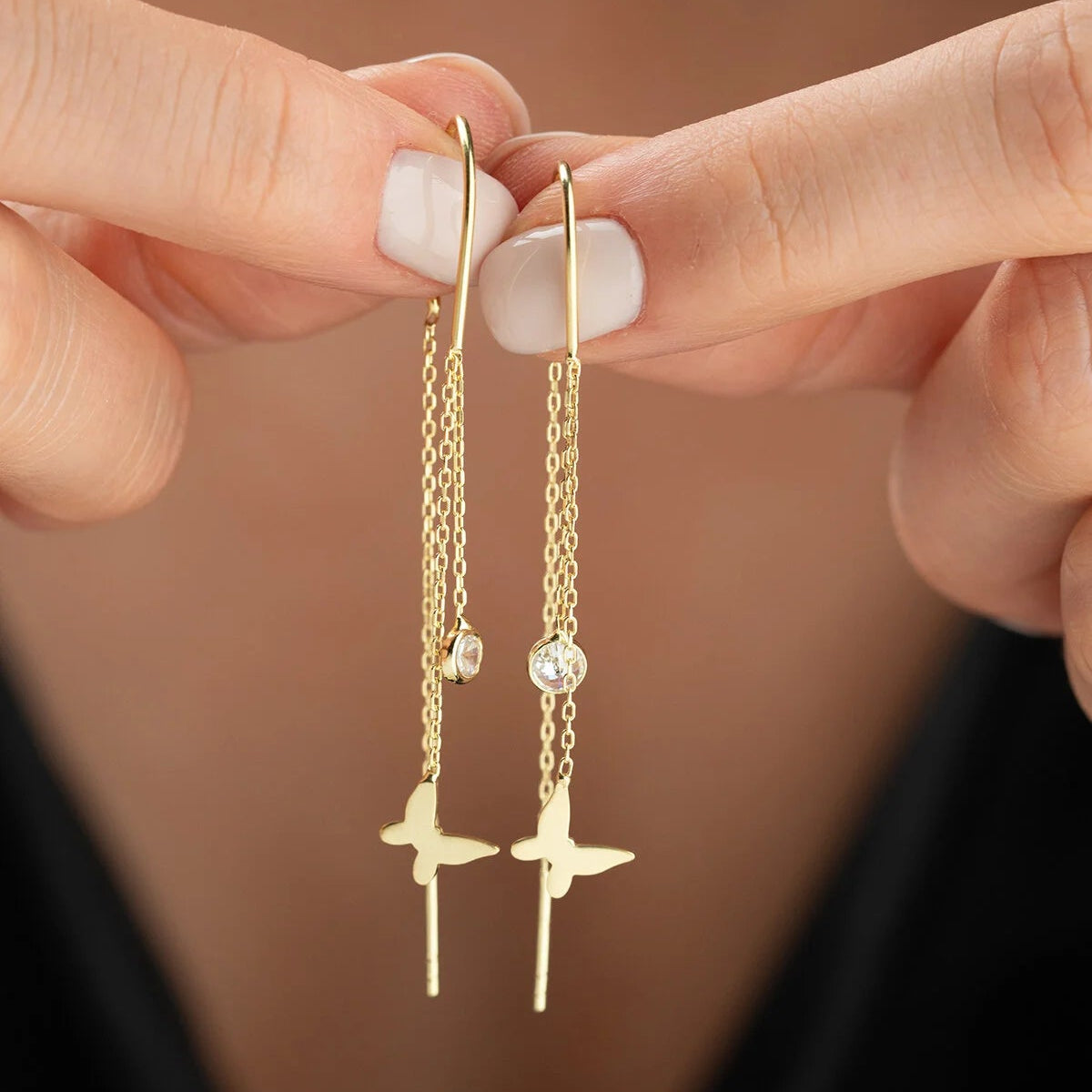 Boucles d'Oreilles Papillon Pendantes | Argent 925 Plaqué Or
