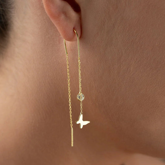 Butterfly Threader Earrings with Solitaire Stone | 925 Sterling Silver