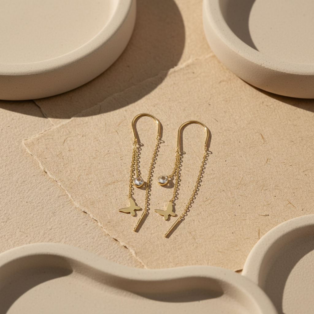 Boucles d'Oreilles Papillon Pendantes | Argent 925 Plaqué Or