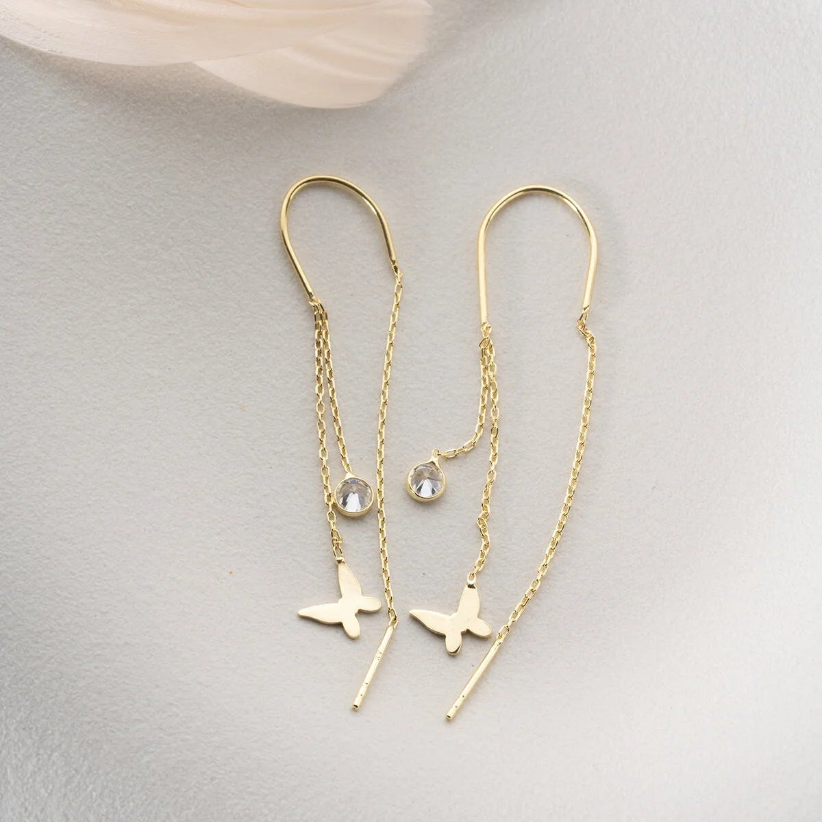 Boucles d'Oreilles Papillon Pendantes | Argent 925 Plaqué Or