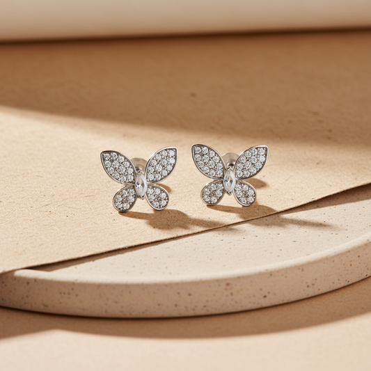 Butterfly Stud Earrings with Cubic Zirconia | 925 Sterling Silver