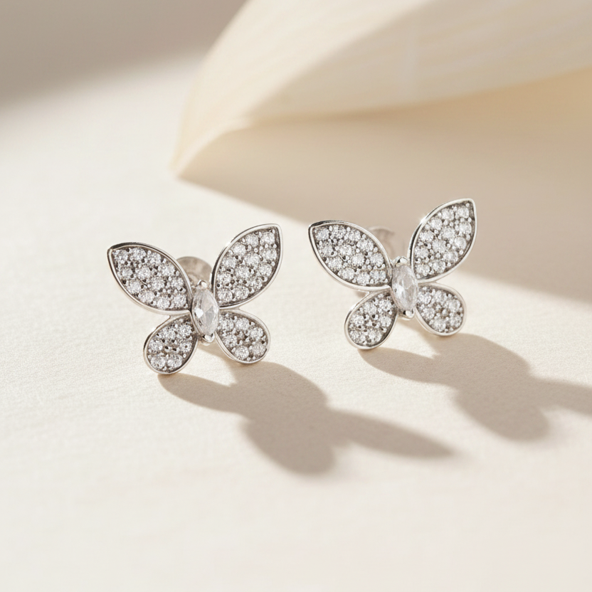 Boucles d'Oreilles Papillon avec Zircons | Argent 925
