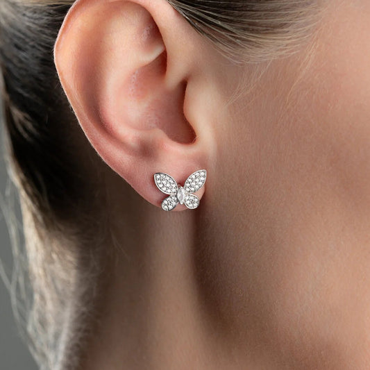 Butterfly Stud Earrings with Cubic Zirconia | 925 Sterling Silver
