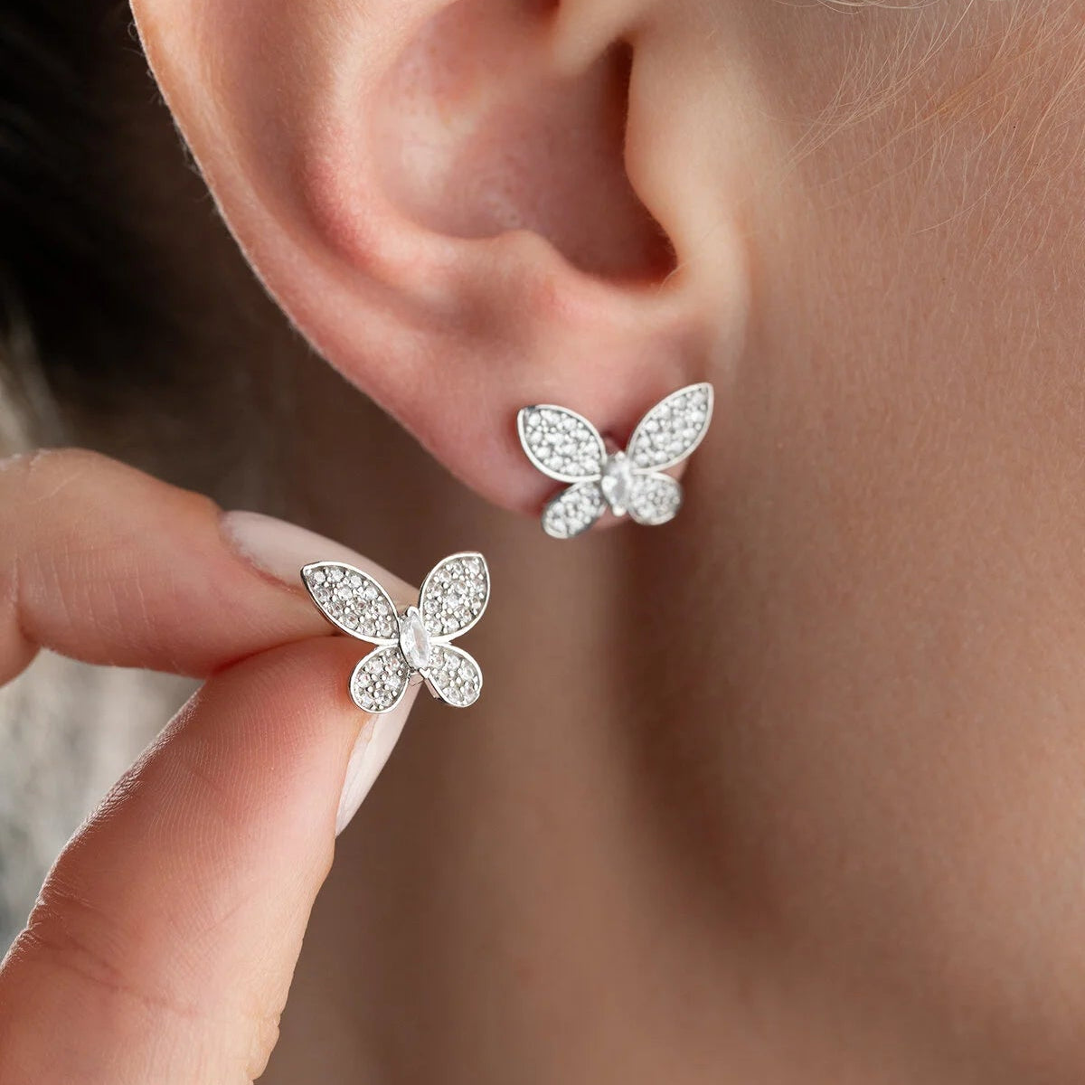 Boucles d'Oreilles Papillon avec Zircons | Argent 925