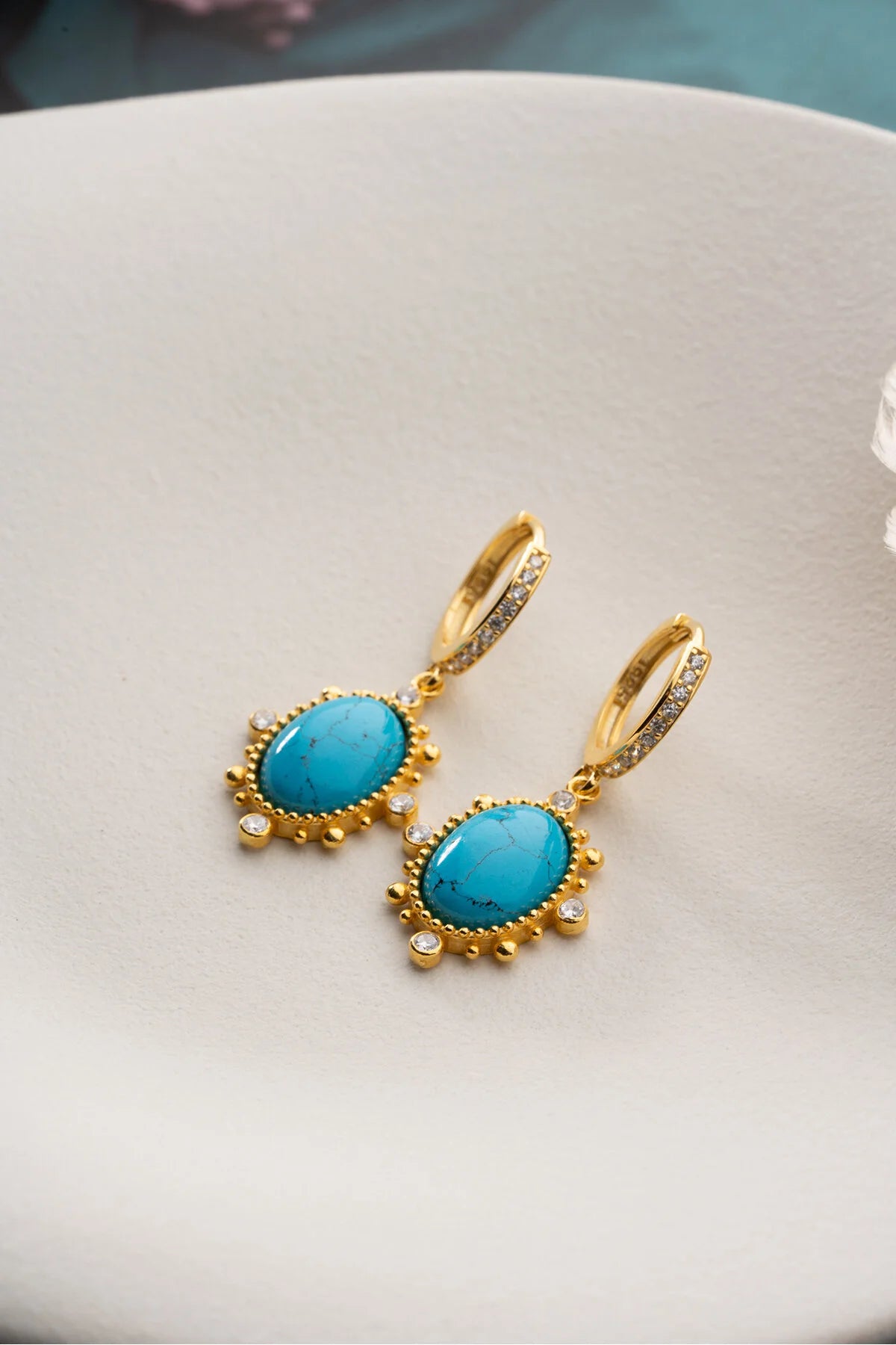 Turquoise Drop Earrings | 925 Sterling Silver Gold Plated