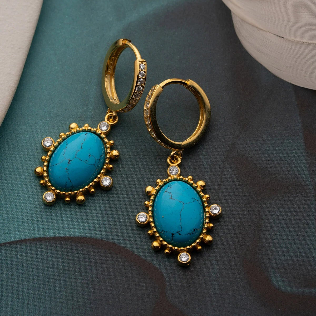 Turquoise Drop Earrings | 925 Sterling Silver Gold Plated