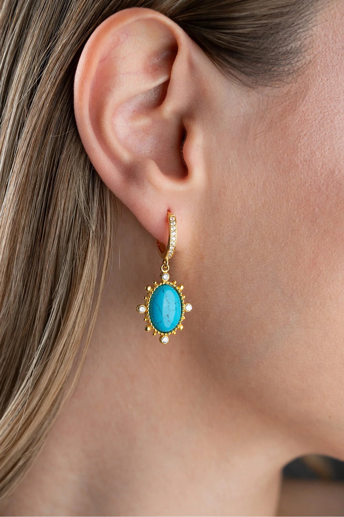 Turquoise Drop Earrings | 925 Sterling Silver Gold Plated