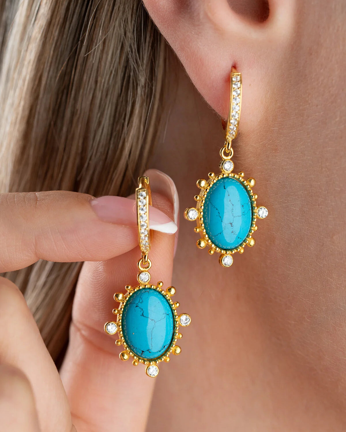 Turquoise Drop Earrings | 925 Sterling Silver Gold Plated