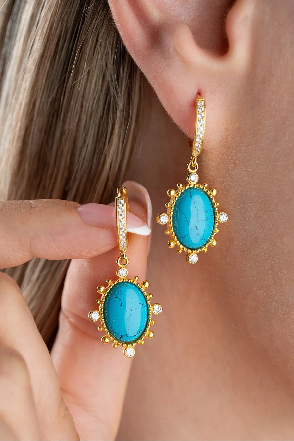 Turquoise Drop Earrings | 925 Sterling Silver Gold Plated