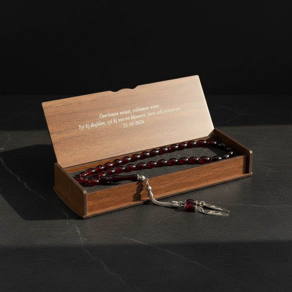 Personalisierter Pressbernstein Tesbih | 925 Silber
