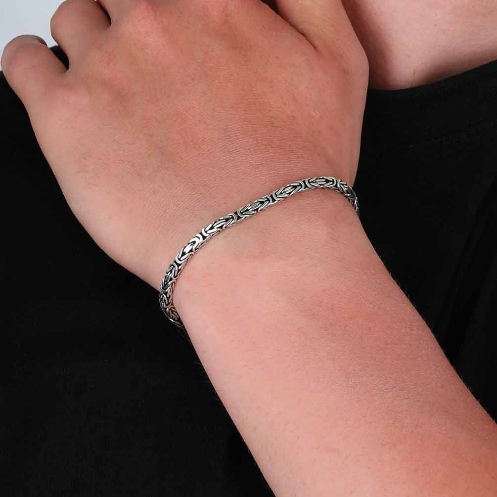 925 Ayar Gümüş 3 Mm Kare Kral Erkek Bileklik