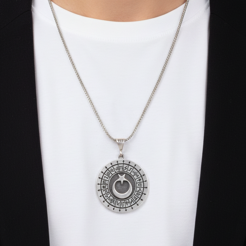 Drapeaux des tribus turques Moon Star 925 Collier en argent sterling