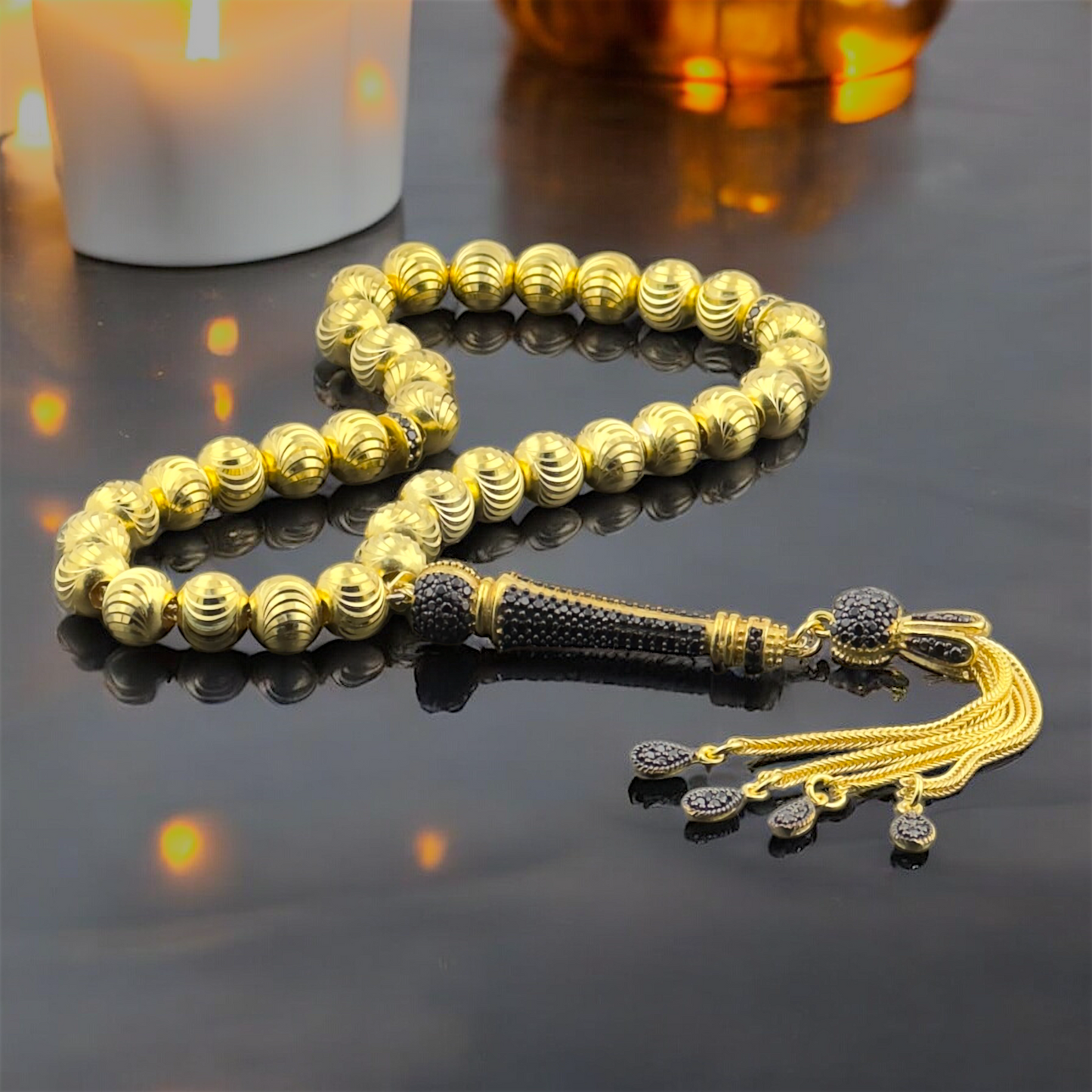 Gold Plated 925 Sterling Silver Tasbih with Zircon Stones